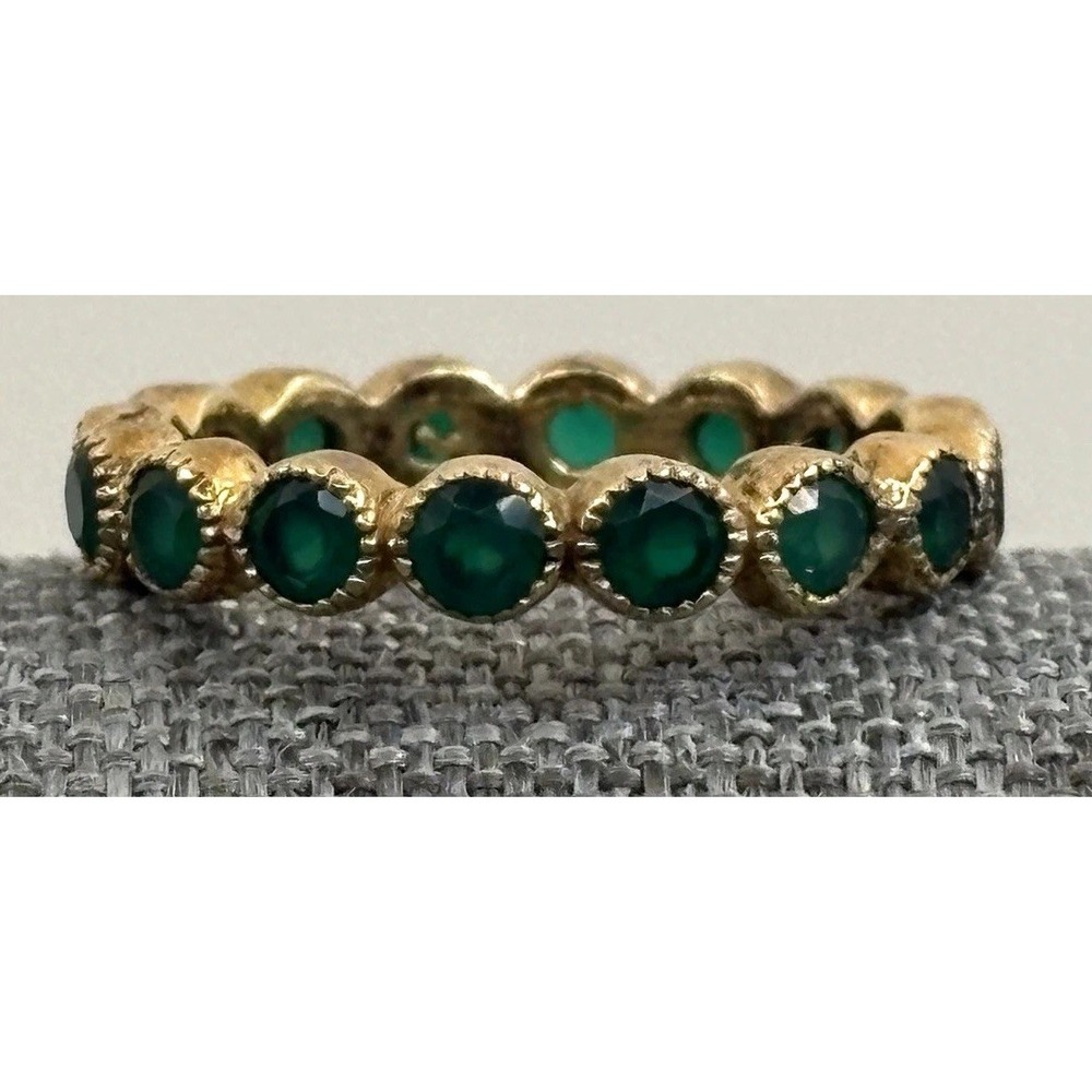 Vermeil Sterling Silver 925 Emerald Green Stone Eternity Band Stackable Size 7